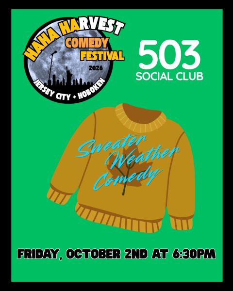 Flyer for Sweater Weather Comedy Show, Friday, October 2 at 6:30 pm, 503 Social Club.